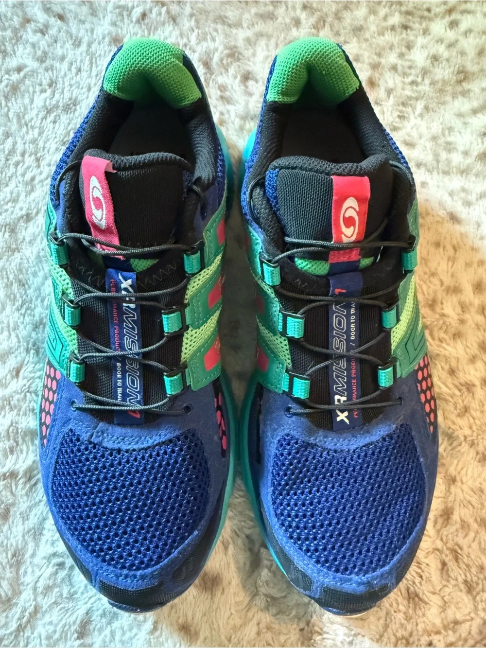 Salomon blue, green & pink athletic shoes